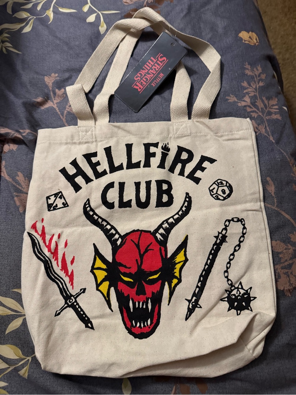 Hellfire Club Canvas Tote Bag - Cream with Red & Yellow Graphic